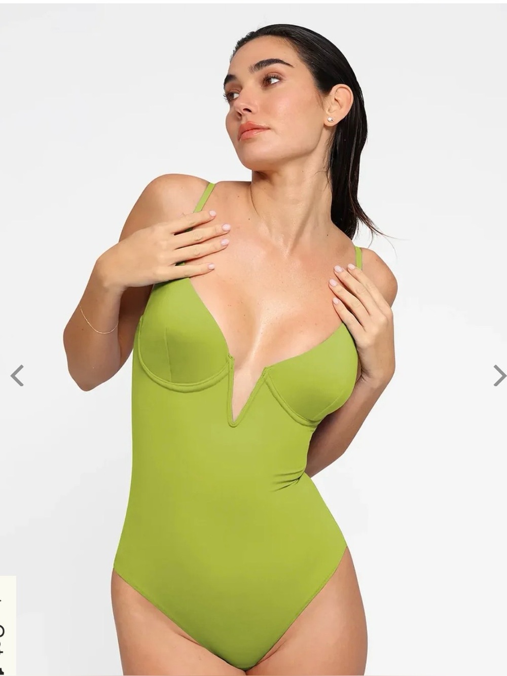 Popilush Shapewear Plunging V Slimming One-Piece Swimsuit - lime green